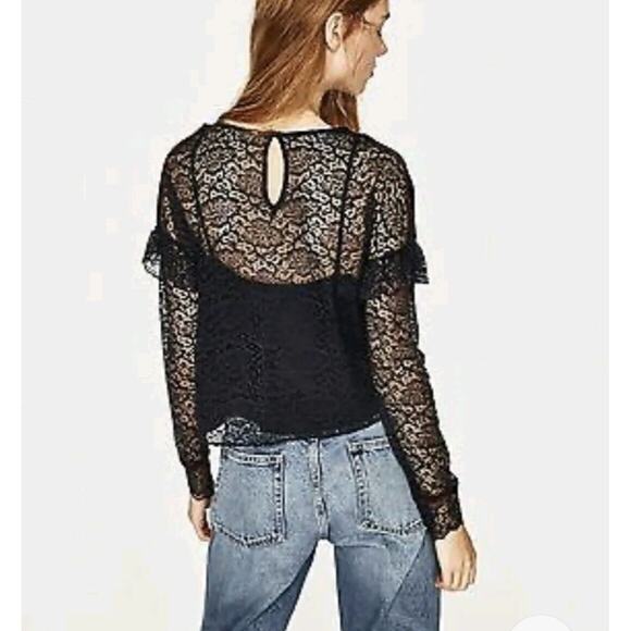 Zara Top Womens Small Midnight Blue Cropped Lace Ruffle Sheer Fairy Whimsigoth - Picture 3 of 11